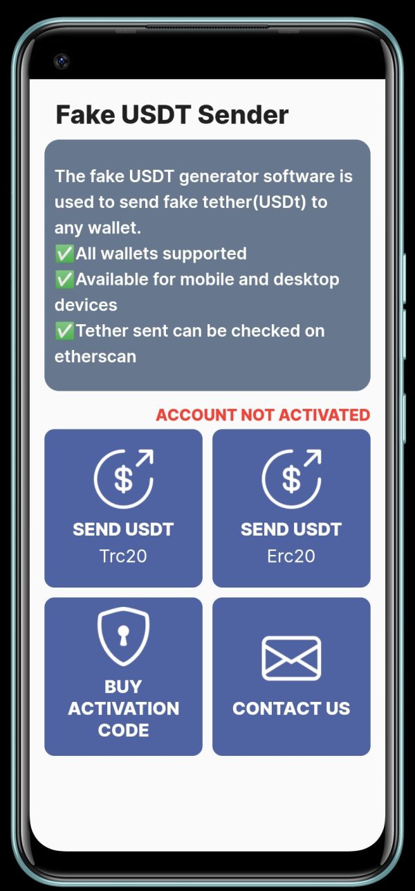 Flash USDT And BTC, fake crypto sender app